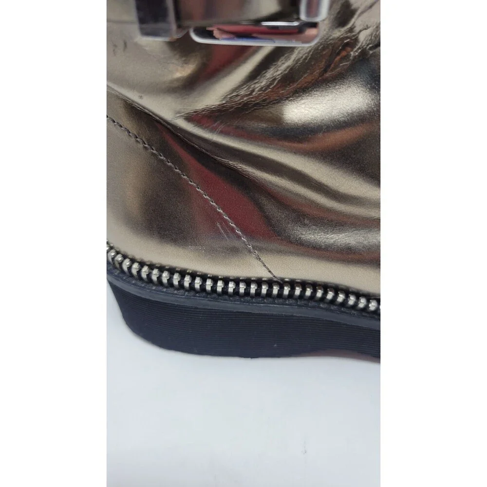 Women's Michael Kors Vivia Nickle Metallic Buckle Lace Leather Combat Boot